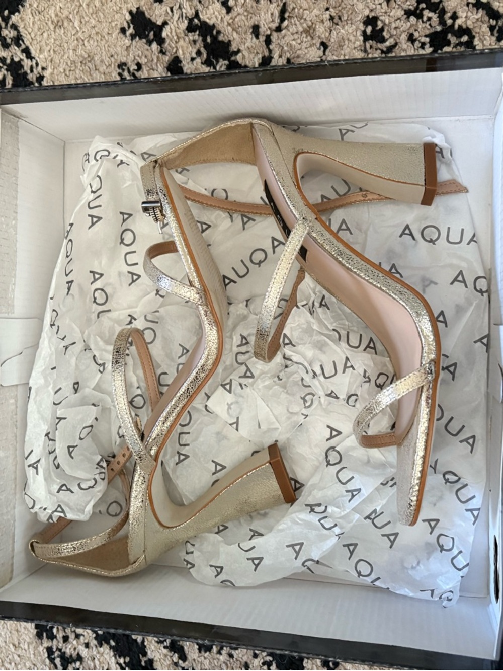 Aqua Gold Strappy Block Heel Sandals